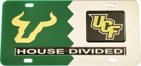South Florida (USF) + Central Florida (UCF) House Divided Split License Plate Tag [Green/Silver]