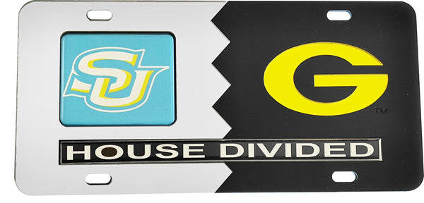 Southern + Grambling State House Divided Split License Plate Tag [Silver/Black]