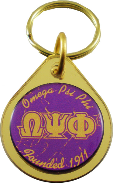 Omega Psi Phi Domed Key Chain [Gold]