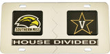 Southern Mississippi + Vanderbilt House Divided Split License Plate Tag [Silver/Silver]