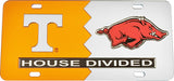 Tennessee + Arkansas House Divided Split License Plate Tag [Orange/Silver]
