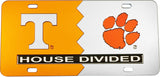 Tennessee + Clemson House Divided Split License Plate Tag [Orange/Silver]