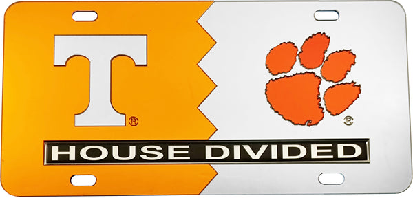 Tennessee + Clemson House Divided Split License Plate Tag [Orange/Silver]