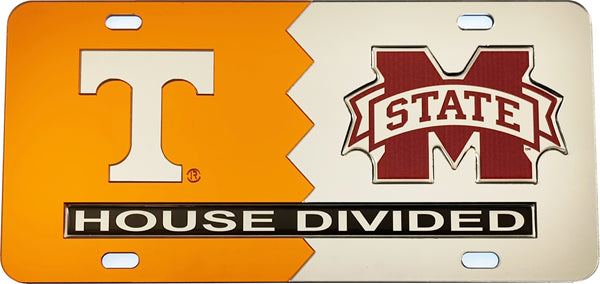 Tennessee + Mississippi State House Divided Split License Plate Tag [Orange/Silver]