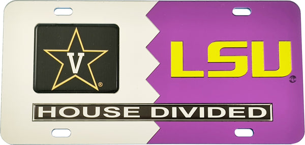 Vanderbilt + LSU House Divided Split License Plate Tag [Silver/Purple]