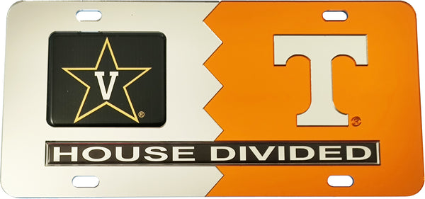 Vanderbilt + Tennessee House Divided Split License Plate Tag [Silver/Orange]