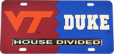 Virginia Tech + Duke House Divided Split License Plate Tag [Maroon/Blue]