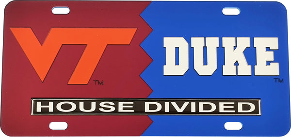 Virginia Tech + Duke House Divided Split License Plate Tag [Maroon/Blue]