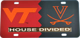 Virginia Tech + Virginia House Divided Split License Plate Tag [Red/Blue]