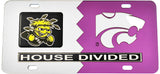 Wichita State + Kansas State House Divided Split License Plate Tag [Silver/Purple]