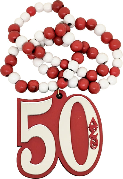 Delta Sigma Theta Wood Color Bead Tiki Line #50 Medallion [Red/White]