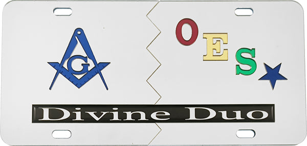 Mason + Eastern Star Split Divine Duo License Plate [Silver/Silver]