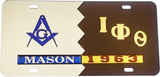 Mason + Iota Phi Theta Split Founder Year License Plate [Silver/Brown]