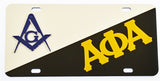Mason + Alpha Phi Alpha Two Group Split License Plate [White/Black]