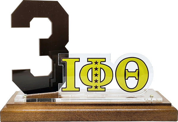 Iota Phi Theta Acrylic Desktop Line #3 With Wooden Base [Brown]