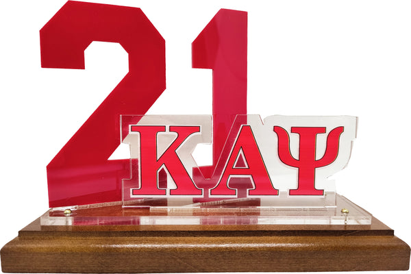Kappa Alpha Psi Acrylic Desktop Line #21 With Wooden Base [Brown]