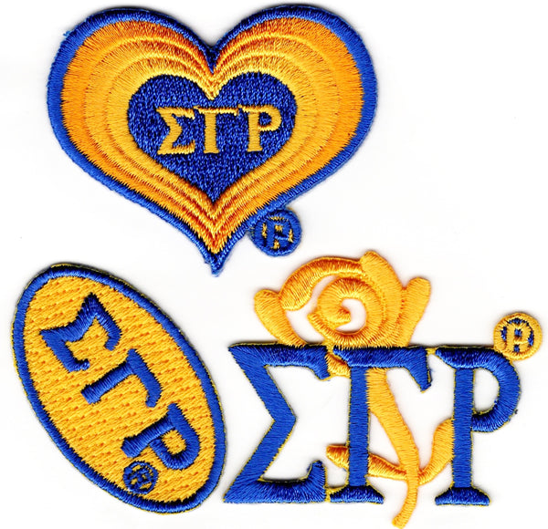 Sigma Gamma Rho 3-Piece Set B Embroidered Stick-On Applique Patches [Gold]