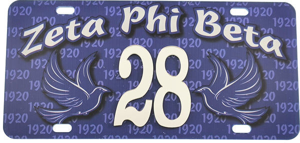 Zeta Phi Beta Printed Line #28 License Plate [Blue]