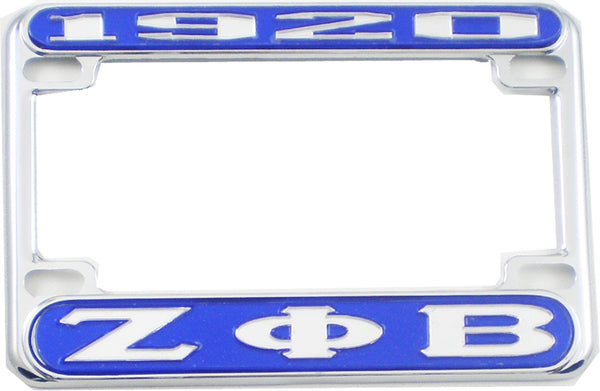 Zeta Phi Beta 1920 Motorcycle License Plate Frame [Motorcycle Frame - Blue/Silver]