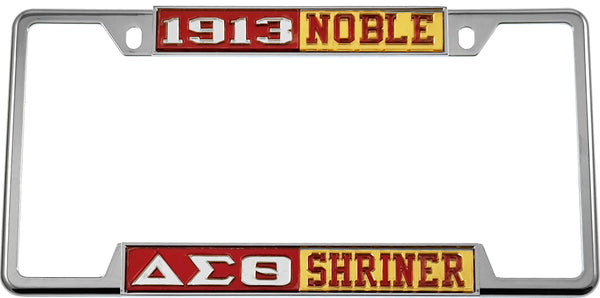 Delta Sigma Theta + Shriner Split License Plate Frame [Decal Visible Frame - Red/Silver/Gold/Red]