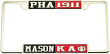 Mason - PHA + Kappa Alpha Psi Split License Plate Frame [Decal Visible Frame - Black/Silver/Red/Silver]