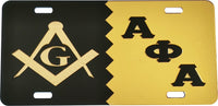 Mason + Alpha Phi Alpha Split Mirror License Plate [Black/Gold/Gold/Black]