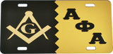 Mason + Alpha Phi Alpha Split Mirror License Plate [Black/Gold/Gold/Black]