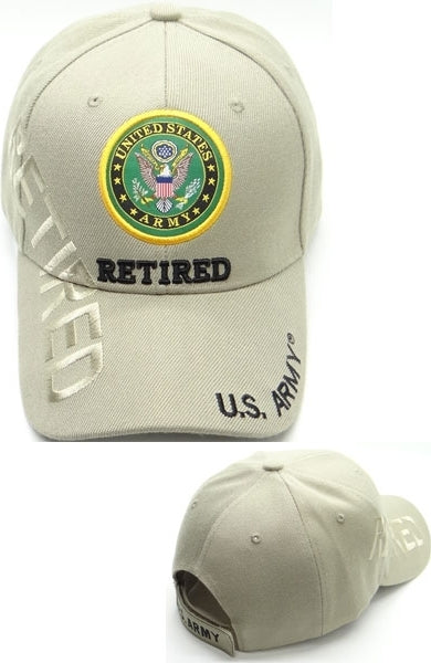Army Retired Text Side Shadow Mens Cap [Beige - Adjustable Size]