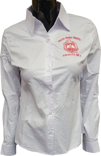 Buffalo Dallas Delta Sigma Theta Button Down Collar Shirt [Long Sleeve - White]