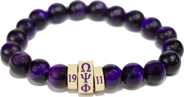 Omega Psi Phi Natural Stone Bead Bracelet [Purple]