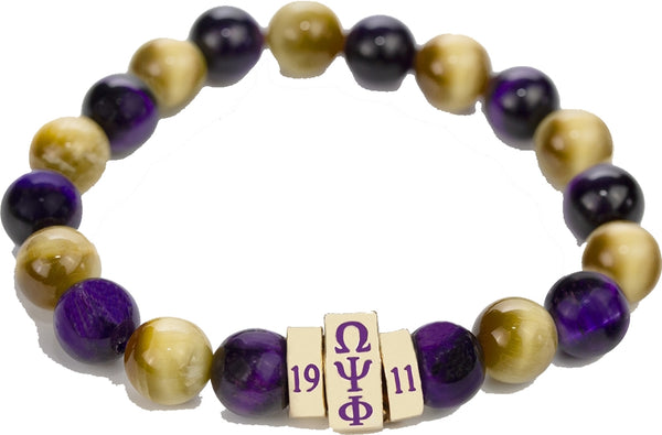 Omega Psi Phi Natural Stone Bead Bracelet [Purple/Gold]