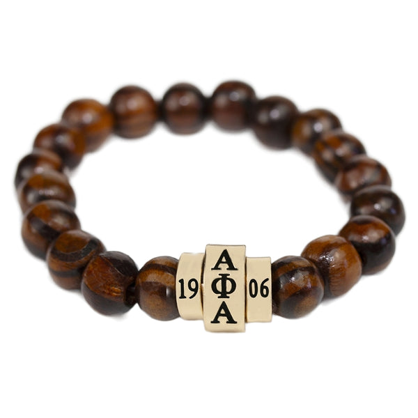 Alpha Phi Alpha Natural Wood Bead Bracelet [Brown]