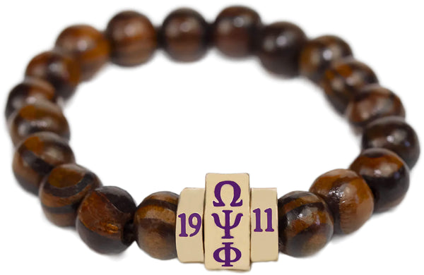 Omega Psi Phi Natural Wood Bead Bracelet [Brown]