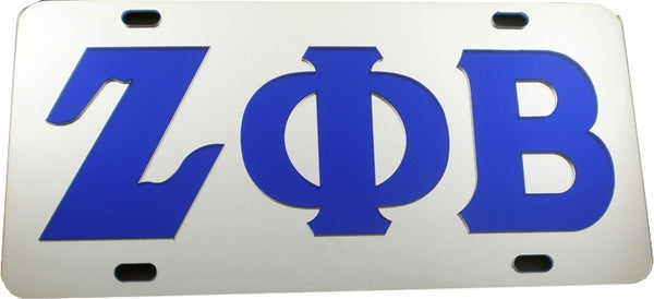 Zeta Phi Beta Inlaid Color Mirror License Plate [Silver/Blue]