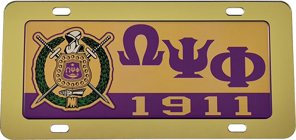 Omega Psi Phi Domed Crest Tag License Plate [Gold]