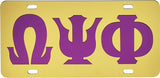 Omega Psi Phi Inlaid Color Mirror License Plate [Gold/Purple]