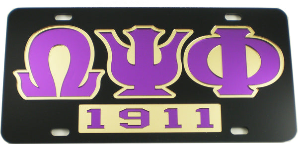Omega Psi Phi 1911 Mirror Insert Tag License Plate [Black]