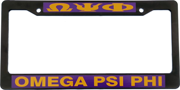 Omega Psi Phi Text Decal Plastic License Plate Frame [Black]