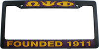 Omega Psi Phi Founded 1911 Text Decal Plastic License Plate Frame [Black]