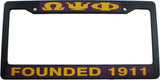 Omega Psi Phi Founded 1911 Text Decal Plastic License Plate Frame [Black]