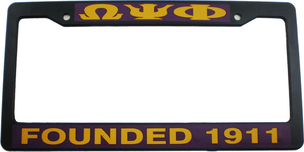 Omega Psi Phi Founded 1911 Text Decal Plastic License Plate Frame [Black]