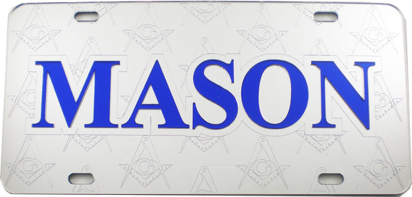 Mason Symbols Satin Background Tag License Plate [Silver]