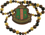 Alpha Kappa Alpha Wood Bead Tiki Crest Decal Necklace [Brown]