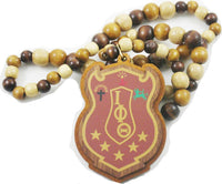 Iota Phi Theta Wood Bead Tiki Shield Decal Necklace [Brown - 18"]