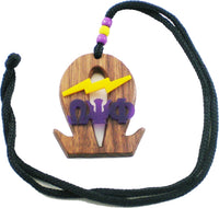 Omega Psi Phi Que Lightning Bolt Wood Medallion [Brown]