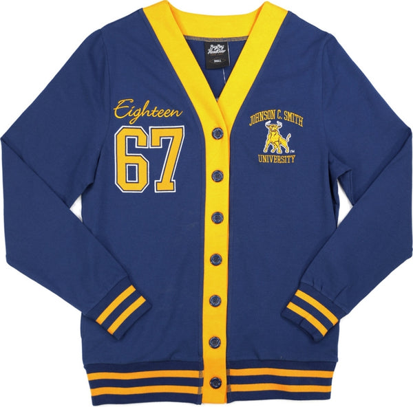 Big Boy Johnson C. Smith Golden Bulls S10 Womens Cardigan [Navy Blue]
