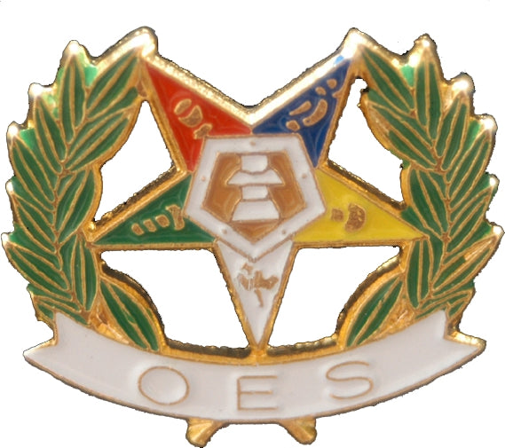 Eastern Star Symbol Banner Wreath Lapel Pin [Gold]