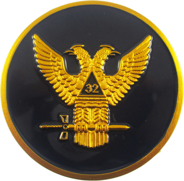 Scottish Rite 32nd Degree Wings Up Round Car Emblem [Dark Blue]