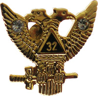 Scottish Rite 32nd Degree Wings Up Rhinestone Small Lapel Pin [Gold]