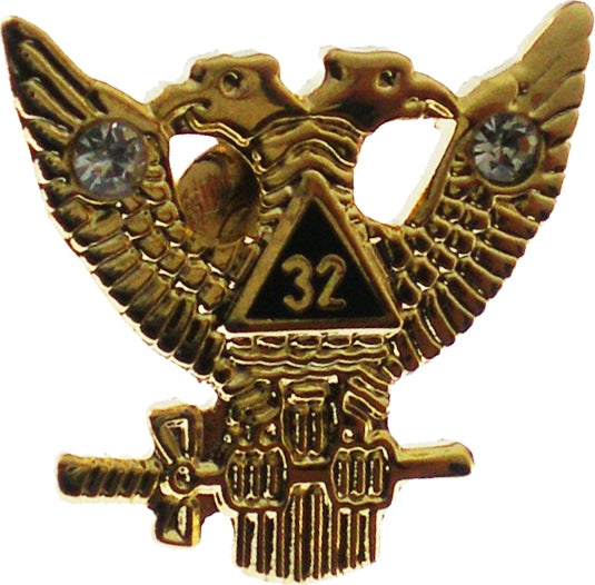 Scottish Rite 32nd Degree Wings Up Rhinestone Small Lapel Pin [Gold]